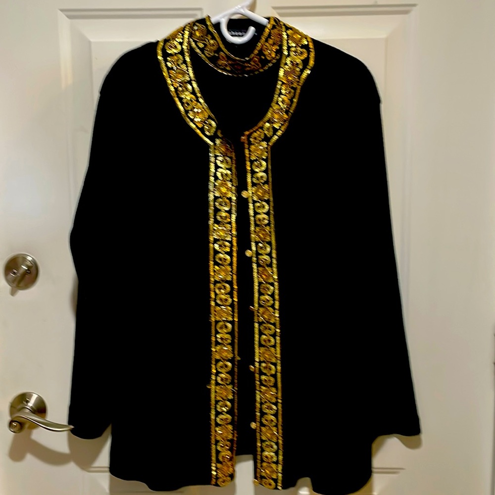 Beautiful Vintage Black Gold Sequined Cardigan Set 3X